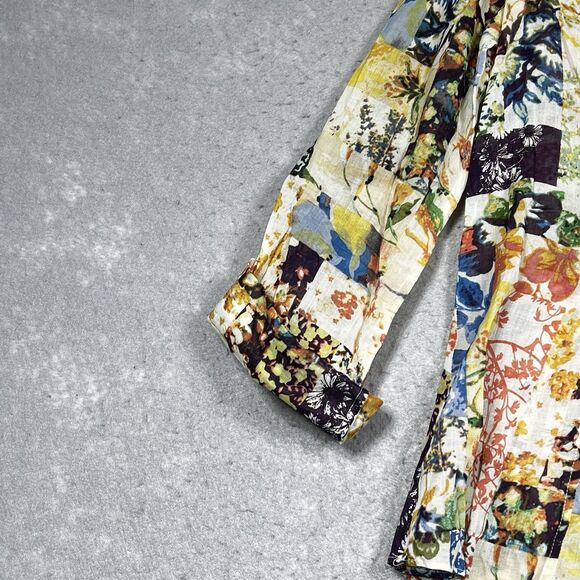 Maeve Anthropologie Blouse 10 Floral Abella Pintuck  Roll Tab Sleeve Crochet - Picture 3 of 12